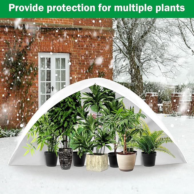 Vincreem 1 Pcs 10 x 10 ft Plant Covers Freeze Protection Extra Large Frost Cloth Plant Covers with Zipper Drawstring Winter Cold Weather Frost Blankets for Outdoor Palm Fruit Tree and Shrubs (White)