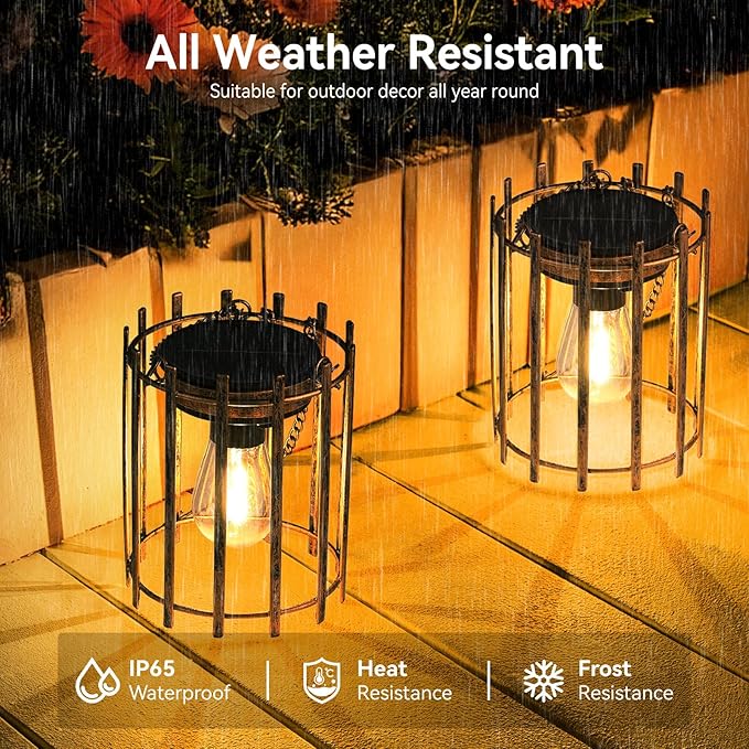 KOOPER Solar Lanterns Outdoor Waterproof, 4 Pack Bronze Upgraded Bright Hanging Solar Lights Outdoor Lanterns Decorative, Auto ON/Off Metal Hanging Lanterns for Pathway Yard Patio Garden Decor Gift