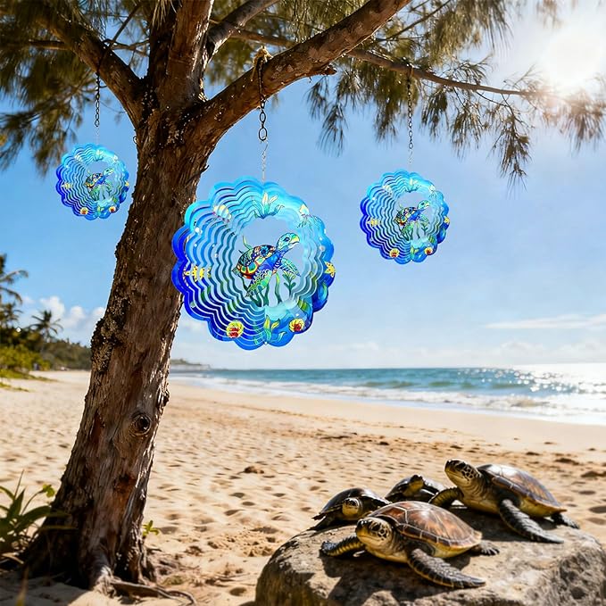 Sea Turtle Wind Spinners Outdoor, Sea Turtle Gifts for Women Mom Grandma Men,12inch 3D Hanging Metal Wind Sculpture for Outside Decor, Birthday for Garden Ornament Decoration