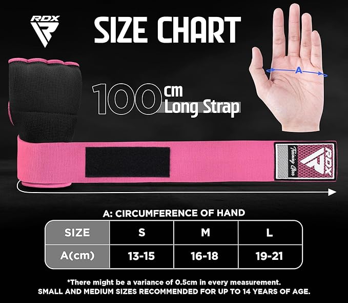 RDX Gel Boxing Hand Wraps Inner Gloves Men Women, Quick 100cm Long Wrist Straps, Elasticated Padded Fist Under Mitts Protection, Muay Thai MMA Kickboxing Martial Arts