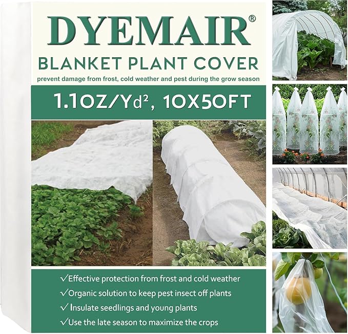 Dyemair Plant Covers Freeze Protection, 10Ft x 50Ft Frost Cloth Floating Row Covers, 1.1oz/yd² Frost Cover Plants Blanket for Winter, Garden Fabric Plant Cover for Vegetables, Pest, Sun Protection