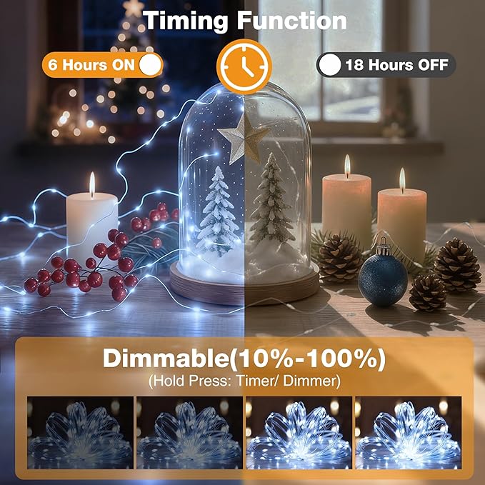 2 Pack 16FT 50 LED Fairy Lights Battery Operated with Timer, 8 Modes USB Mini Twinkle Light, Small String Lights for Tree Wreath Vase Bedroom DIY Holiday Wedding Party Decorations-Cold White