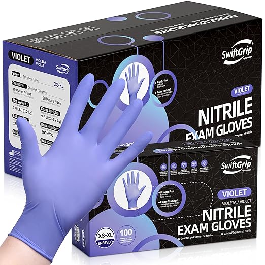 Disposable Nitrile Exam Gloves, 3-mil, XS, Case of 1000, Violet Nitrile Gloves Disposable Latex Free for Medical, Cleaning, Cooking & Esthetician, Food-Safe, Powder-Free, Non-Sterile, Purple