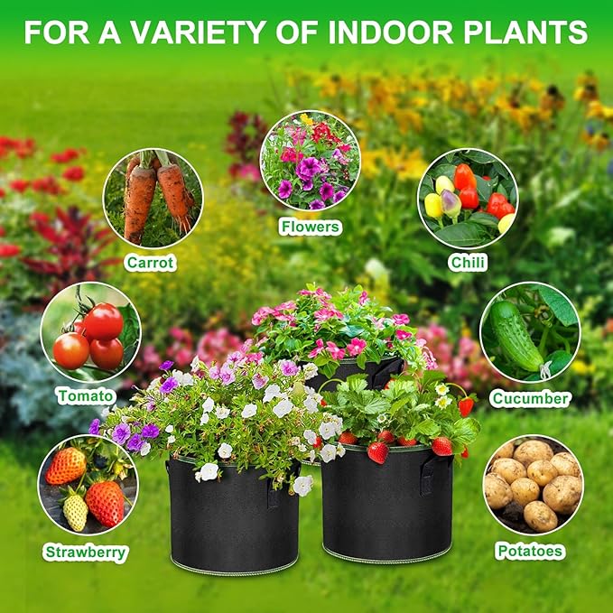 MEKOLIFE 5 Gallon Grow Bags 3 Pack, Thickened Nonwoven Fabric Aeration Planter Bags with Handles, Heavy Duty Vegetable/Flower/Potato Planting Pots for Garden Outdoor