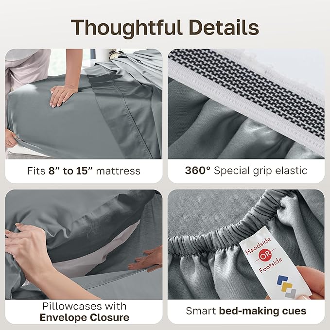 California Design Den 100% Egyptian Cotton Bed Sheets Full, Certified Authentic Deep Pocket Full Size Sheets Set, Soft and Breathable Sateen, Luxury Cotton Sheets (Grey, Full)