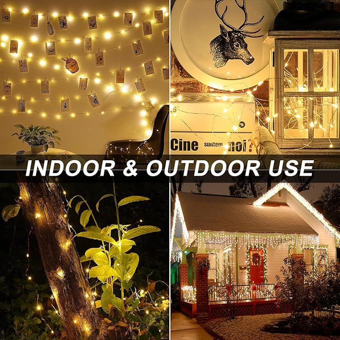33FT 200 LED Fairy Lights Battery Operated with Timer & Remote, 8 Modes Dimmable Twinkle Lights, Waterproof Warm White Fairy String Lights for Outdoor Patio Wedding Mason Bedroom Classroom