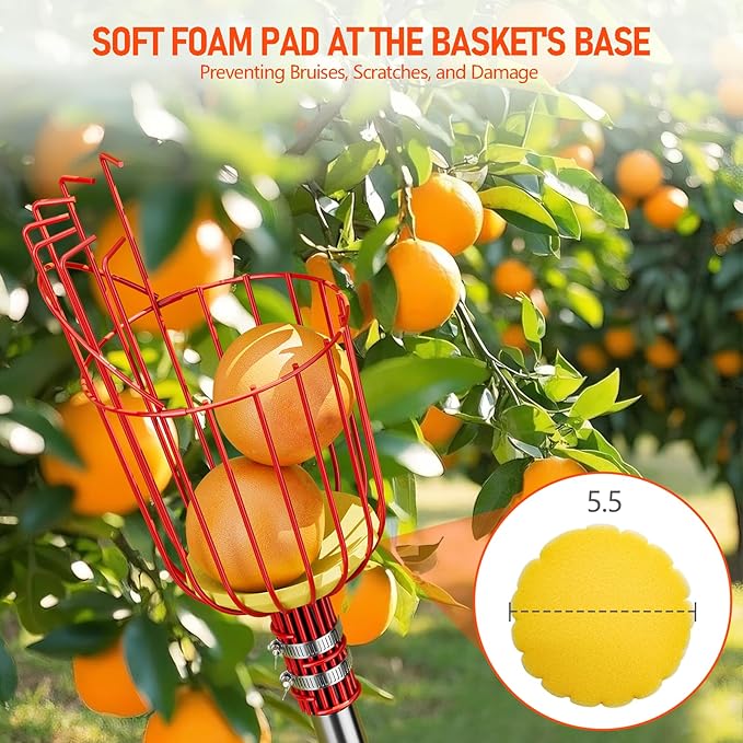 SPECILITE Fruit Picker, 5-20FT Adjustable Telescoping Pole with Basket, Aluminum Apple Picker Tool, Lightweight for Harvesting Orange, Mango, Avocado, Pear, Lemon, Garden Tree Fruit Catcher