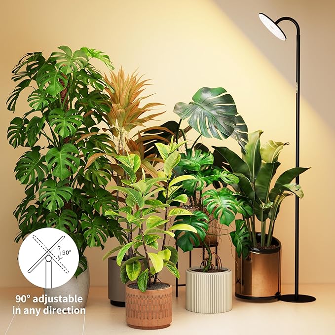 chiphy Grow Lamp, 60W Full Spectrum Grow Lights for Indoor Plants, 4/8/12H Timer, 2300K-6500K, 10 Dimmable Brigntness, 76'' Height Adjustable, Remote Control, Ideal for Tall Large Plants