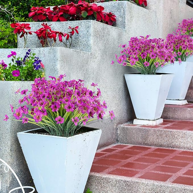 JEMONG 12 Bundles Artificial Flowers Outdoor UV Resistant Fake Flowers No Fade Plastic Plants Garden Porch Window Box Decorating (Purple)