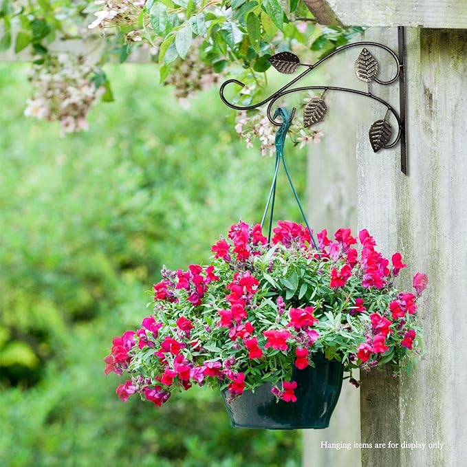 B BRIDGE ABROAD 2 Pack Metal Iron Hook.Hangers Outdoor Metal Hanging Plant Bracket Bird Feeder Plant Hooks for Hanging Flower Basket, Wind Chimes, Solar Lanterns, Leaf Style Hook (Castle Gold).