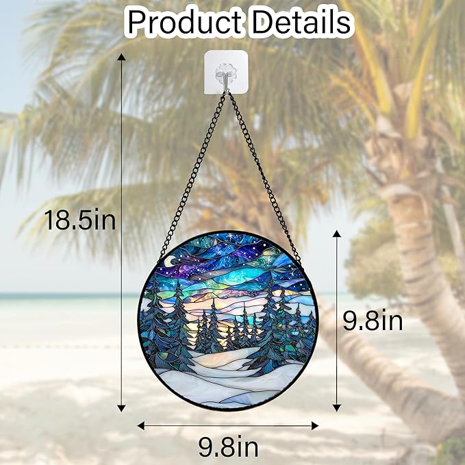 DASTOLL Stained Glass Window Hanging, Starry Sky Trees and Snow Sun Catchers Glass Panel Blue Suncatcher Decor for Birthday for Women, Men, Wife, Aunt, and Mom 9.8 in