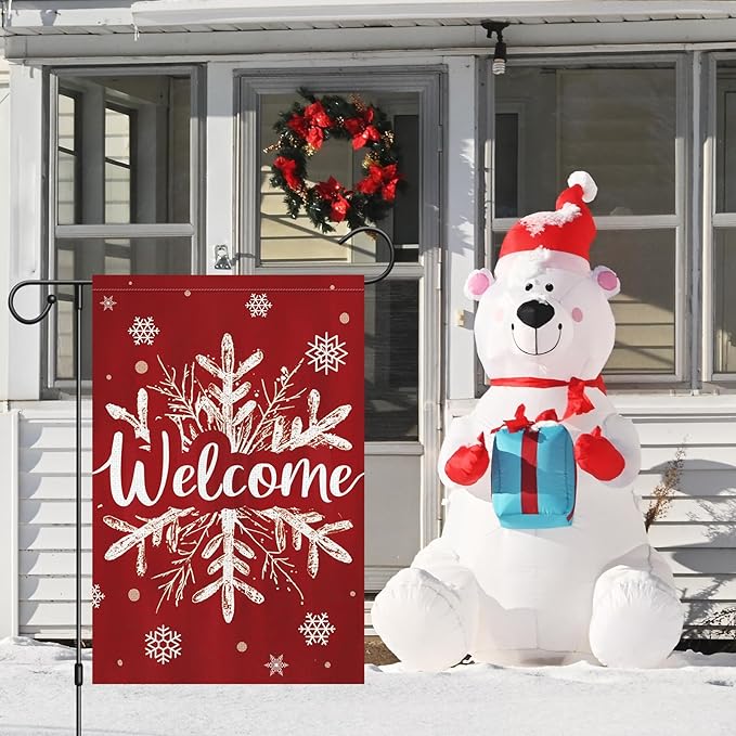 Heyfibro Christmas Winter Welcome Garden Flag 12x18 Inch Double Sided Burlap, Winter Snowflake Yard Flags for Holiday Xmas Yard Outdoor Decoration(ONLY FLAG)
