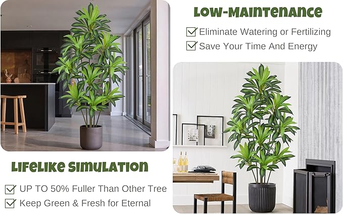 Roselywed Artificial Dracaena Tree 7FT with 171 Leaves & 9 Heads Tall Large Fake Faux Tropical Silk Yucca Plant 84 Inch Glossy Thick Leaves Black Pot for Indoor Home Office Porch Mall School Decor