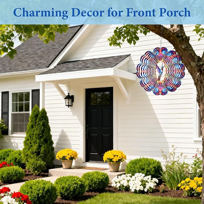 Hummingbird Wind Spinner 12" Metal, Hummingbird Gifts for Women Mom Wife Grandma, Outdoor Indoor Hanging Ornament for Garden Porch Backyard Lawn, Gift for Birthday Thanksgiving Christmas
