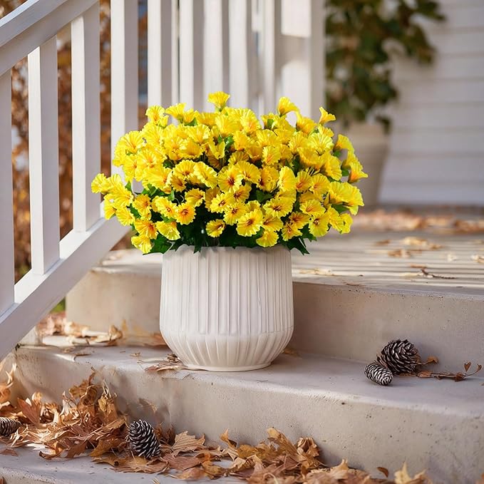 Artificial Morning Glory Flowers Plants for Outdoor 8 Pcs Faux Silk Petunias Flower Realistic Faux Flowers Plants for Outside Planter Porch Yard Patio Balcony Home Indoor Decor (8 Pcs Yellow)