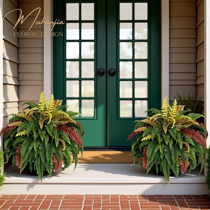 Muhanjia 50” Silky Artificial Boston Fern, 128 Fronds Large Hanging Plants for Outside Planter,Bush Floor Plants Large for Home Decor Porch Patio Garden Indoor Outdoor (128Fronds1Pcs)