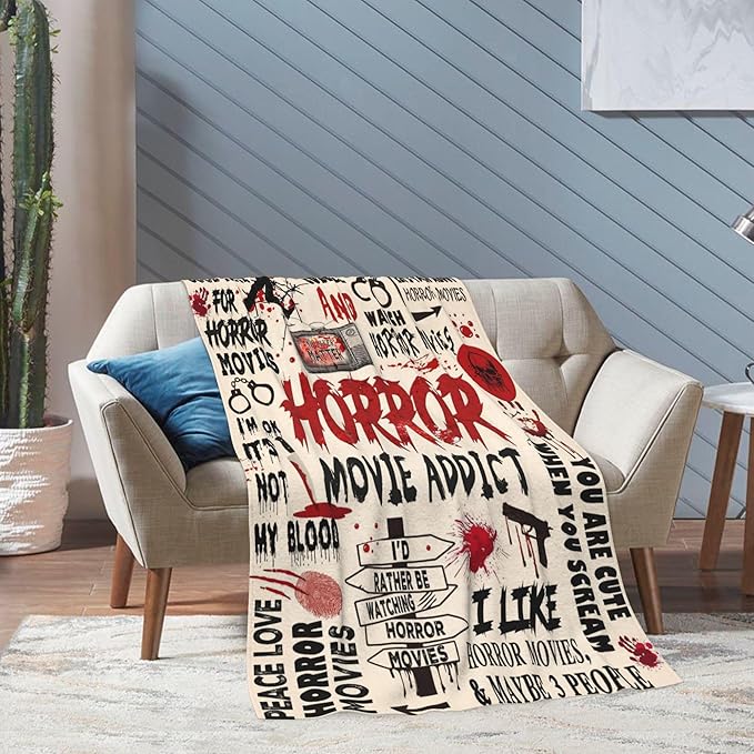 LNKRFRPA Horror Movie Gifts Blanket 60"x50", Horror-Movie Lovers Gifts for Women/Men, Scary Movies Lovers Gifts, Halloween Party Decorations, Horror-Movies Watching Blanket