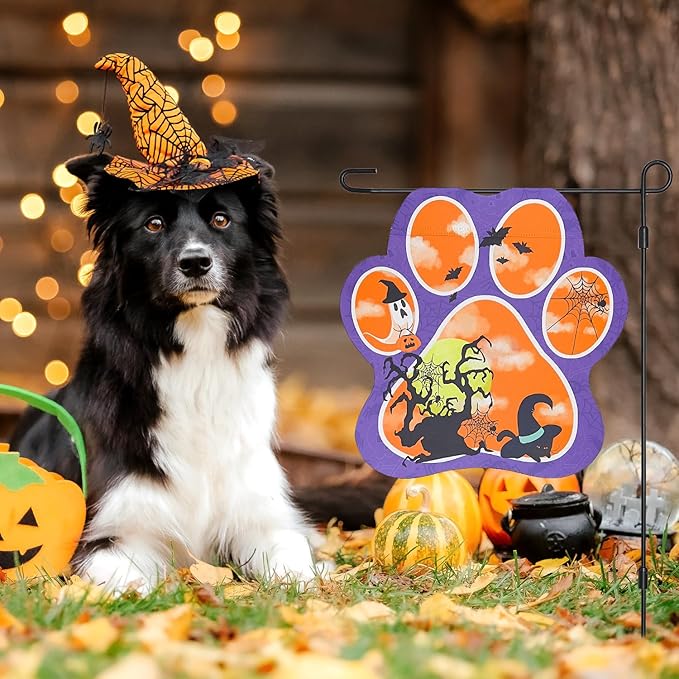 Paw Point Halloween Garden Flag 14x14 Inch Double Sided,Black Cat Ghost Outside Small Yard Sign Outdoor Flags Autumn Fall Winter Seasonal Porch Decoration