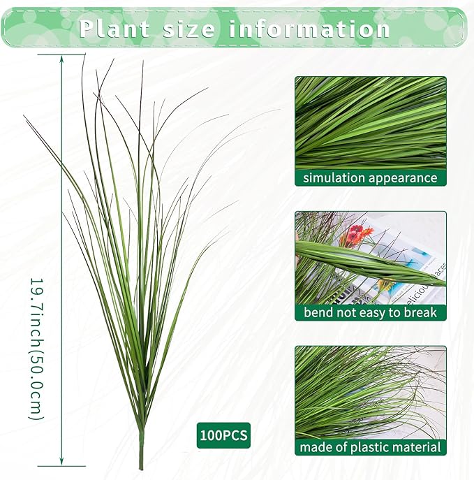LUZOGA 100Pcs Artificial Grass Plants Faux Shrubs Wheat Grass Fake Tall Grass Plants for Outdoor Decor Greenery Stems Weed for Room Indoor Home Decor（Green Red Tail