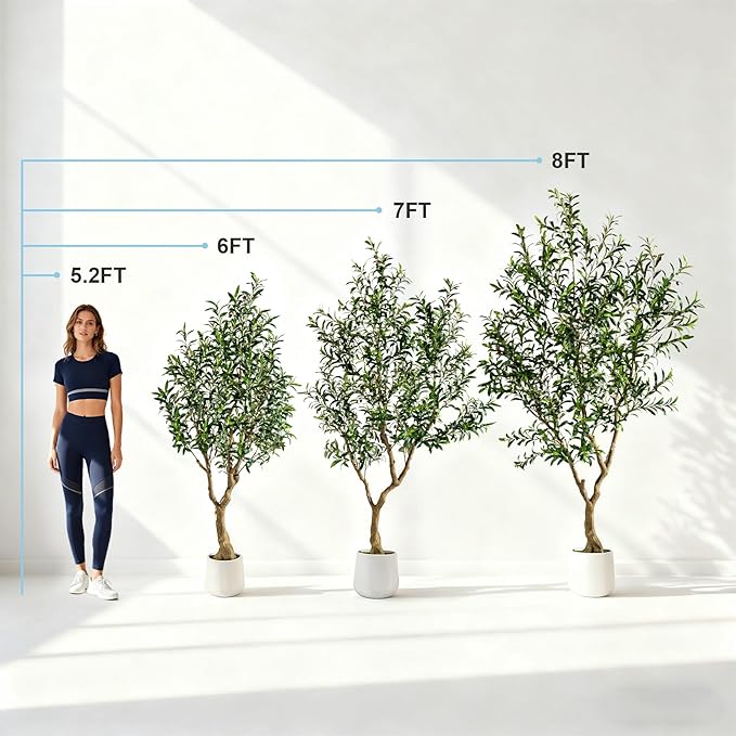 Erimda 6FT Faux Olive Tree with Tall Exquisite Planter Artificial Olive Tree Tall, Potted Fake Olive Plant with 1260 Real Touch Leaves, Indoor Outdoor Home Garden Office Decor