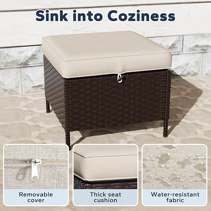 5 PCS Outdoor Conversation Set | 78" Couch, 2 Chairs, 2 Ottomans, Patio Wicker Conversation Furniture with Removable Cushions for Bistro, Deck, Sunroom (Beige)