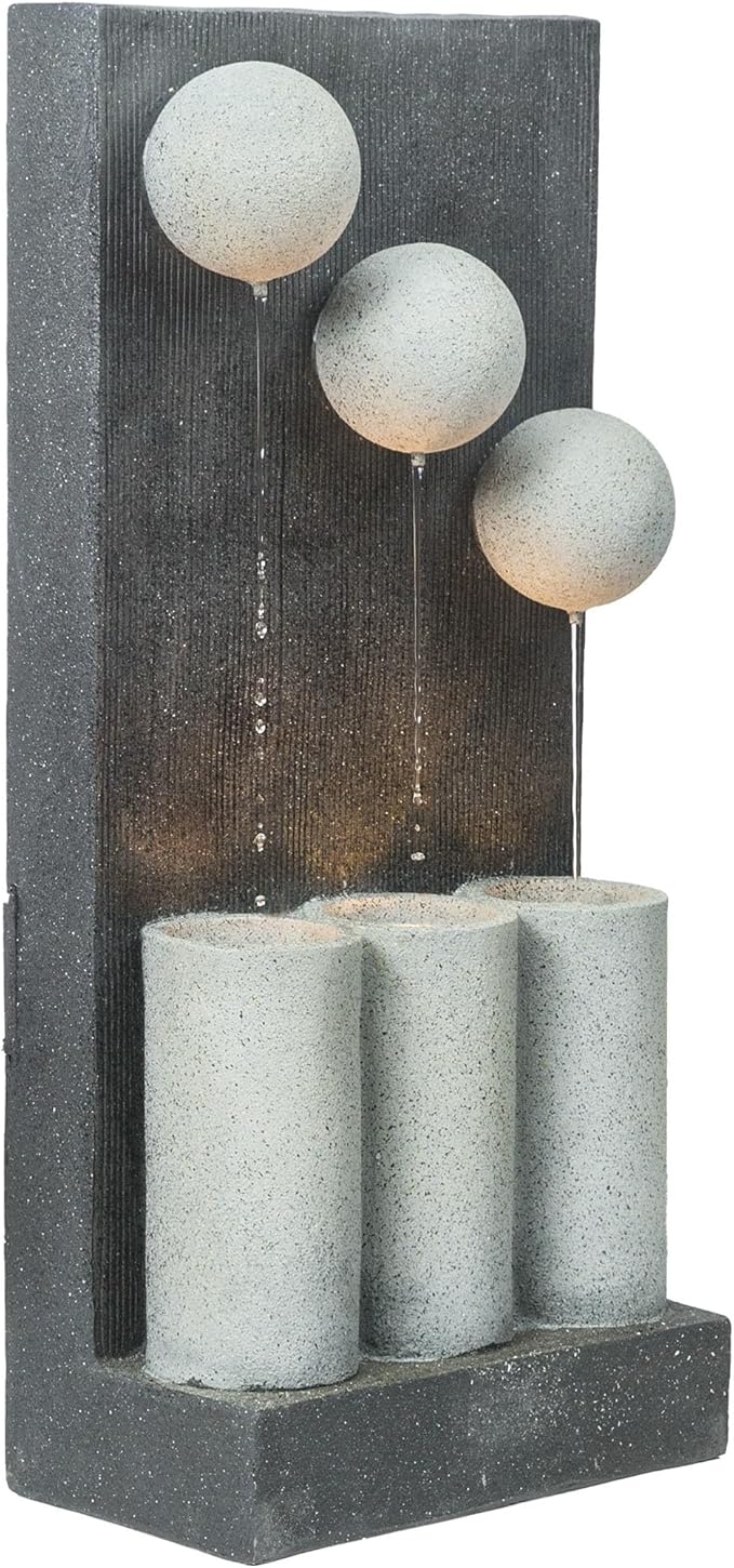 Alpine Corporation 37" Tall Outdoor Floor Calming Infinity Fountain with LED Lights, 3-Tier Modern Water Fountain, Gray