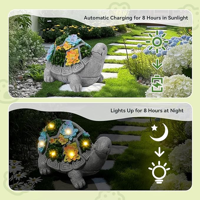 ArtCredit Solar Turtle Garden Statues with LED Lights, Outdoor Decor for Patio Yard Balcony - Unique Housewarming Birthday Gifts for Women Mom Grandma