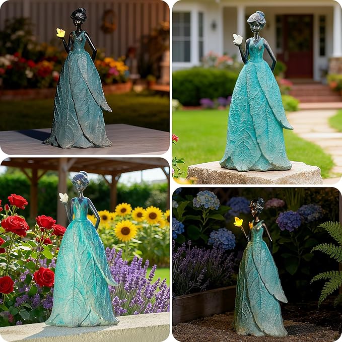 VChymm Solar Fairy Statue Collection Home Decoration 12.9 in - Leaf Angel Girls Resin Home Garden Decor for Outside or Inside Rustic Fairy Garden Outdoor Yard Figurines Gifts for Women