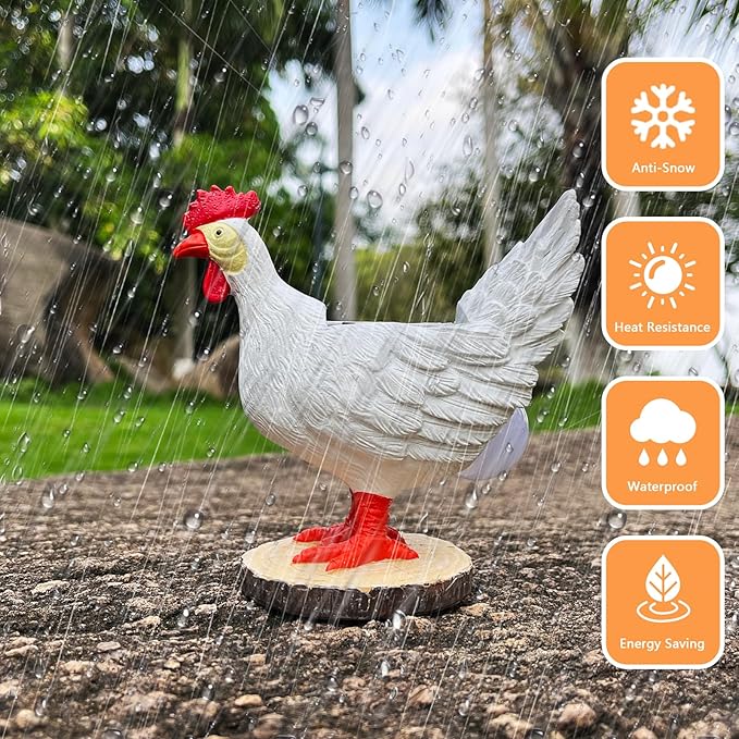 Solar Garden Statues Outdoor Decor - Miniature Chicken Egg Lamp Figurine Thanksgiving Decorations Chickens Lights with Egg in Butt LED 3D Sculpture for Patio, Lawn - Unique Christmas Housewarming Gift