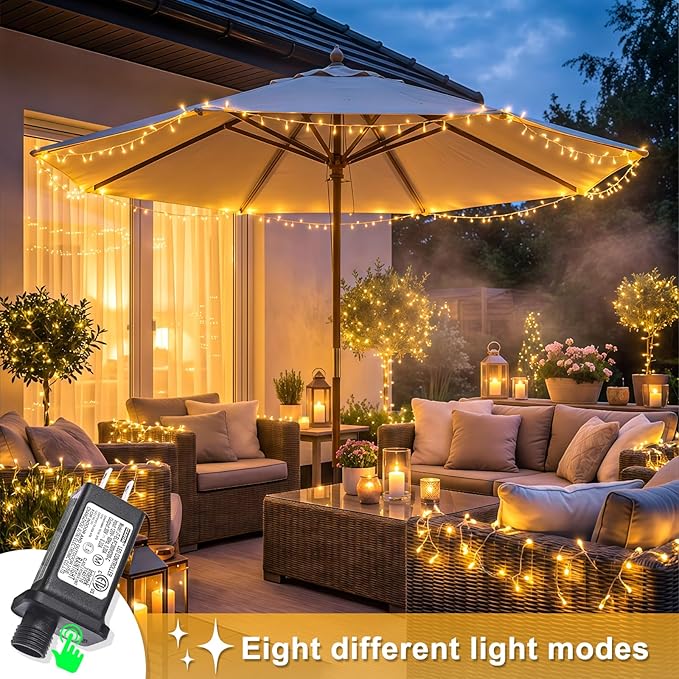 800 LED Christmas Lights Outdoor, Warm White Christmas Lights Indoor 8 Modes 262FT Clear Wire, Plug in Twinkle Fairy String Light for Outside Bedroom Wedding Xmas Tree Party Decorations
