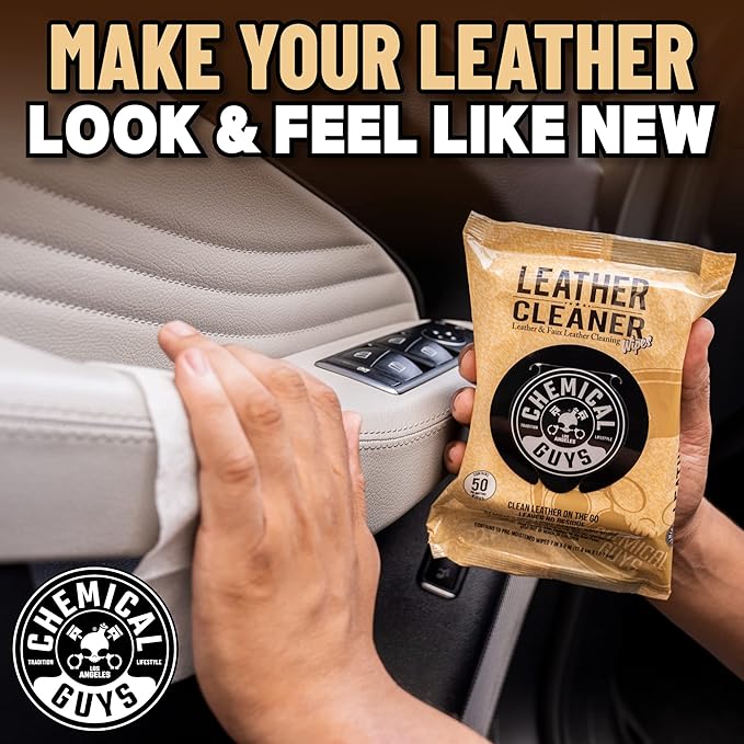 Chemical Guys Leather Cleaner Wipes Mega - Interior Leather Wipes for Cars,Natural,Synthetic,Faux & Pleather Surfaces,Safe for Cars,Trucks,Furniture,Boots & More,Convenient,50 Count (Pack of 6)