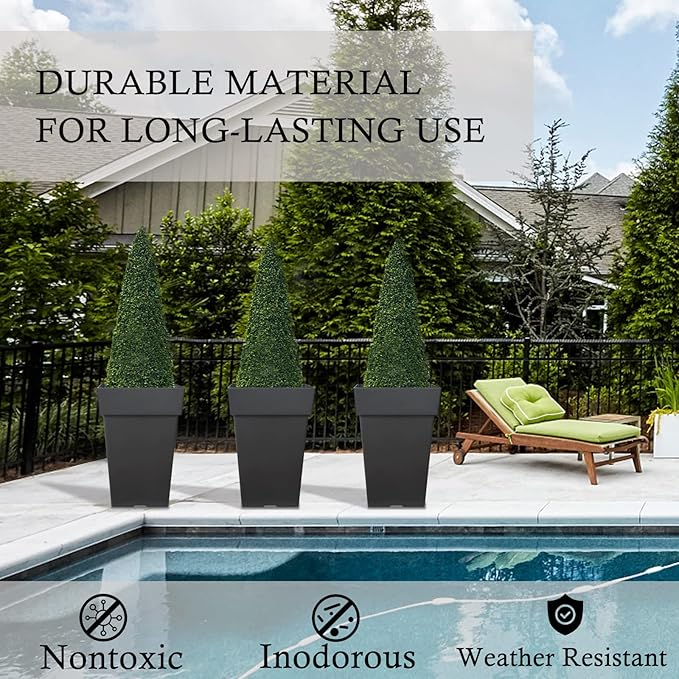 Tall Planters for Outdoor Plants, 20 Inch Movable Drainage Large Outdoor Planter Indoor Planters, Set of 2 Plastic Planters for Front Porch Door Garden Balcony Deck, Dark Gray 20"
