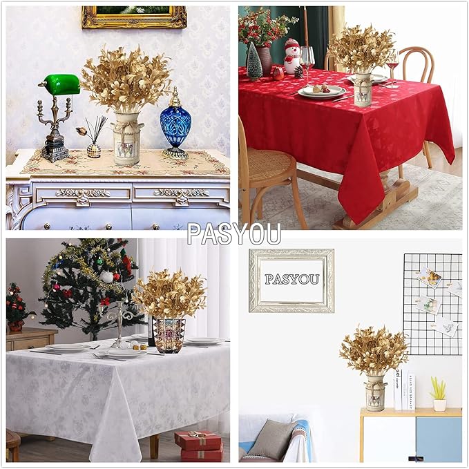 PASYOU Fake Plants Gold Flowers Bouquet Christmas Decoration, Artificial Shrubs Plastic Grass Leaves Indoor Outdoor Home Garden Party Hotel Verandah Wedding Event Faux DIY Table Decor - Golden 4 Pack