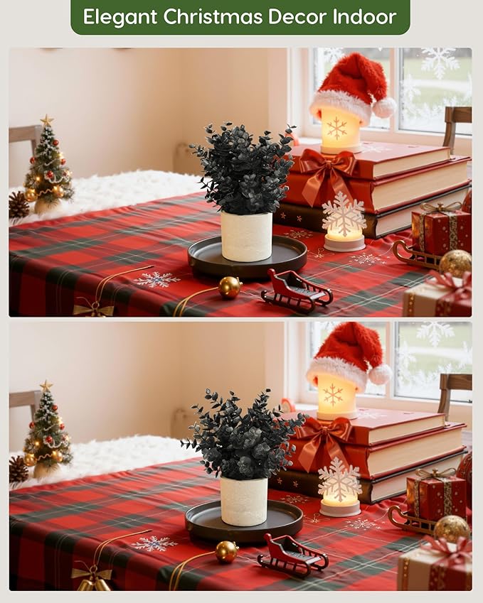 Velener 2 PCS Small Fake Eucalyptus Plant Artificial Potted Plants Indoor for Christmas Decor Indoor Realistic Faux Plant for Office, Bathroom, Living Room, Desk, Shelf, Home Decor (Black)