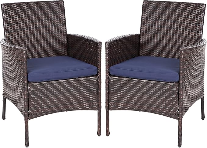 Sophia & William Wicker Patio Chairs Set of 2, 2 Pcs All-Weather Rattan Outdoor Dining Chairs with Seat Cushions