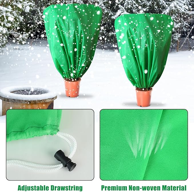 EYNDYN 8 Pcs Plant Covers Frost Protection Bag 39.3" x 39.3" Winter Reusable Plants Jacket with Drawstring Shrub Protection Wraps Bags Frost Blanket for Winter Outdoor Garden Plants