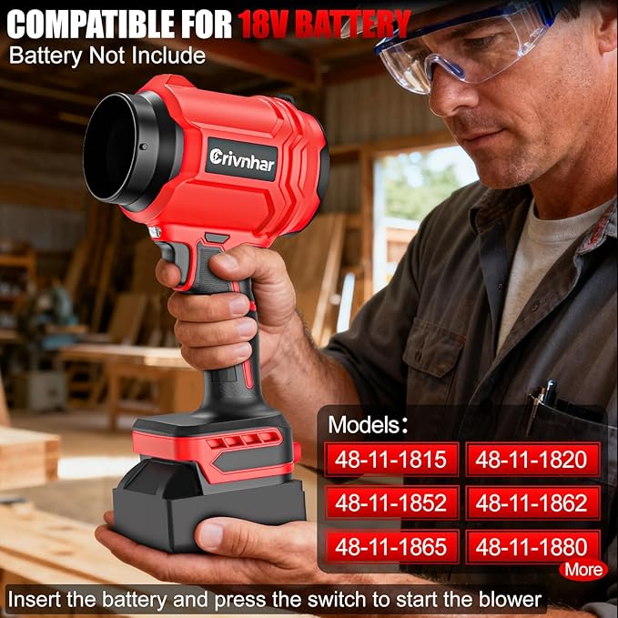 Cordless Leaf Blower for Milwaukee 18V Batteries, 120-MPH Handheld Dust Blowers with LED Light & 2 Nozzles, Battery Powered Variable Speed Turbo Blower for Leaves/Dust/Patio/Lawn/Snow(No Battery)