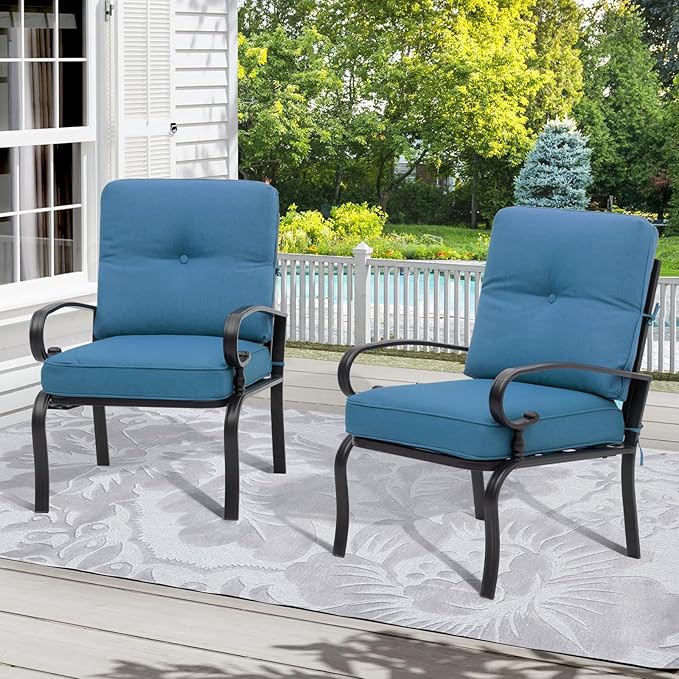 2 Piece Outdoor Furniture Patio Bistro Chairs Metal Dining Furniture Sets, All-Weather Garden Seating Chairs (Peacock Blue)