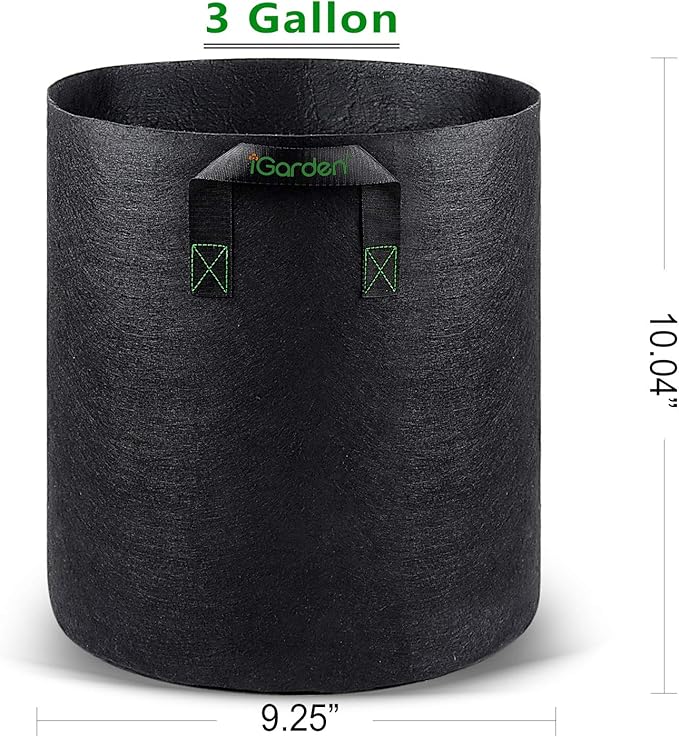 Grow Bags Tall, 3 Gallon Grow Pots 6 Pack with Handles, Heavy Duty 280G Thickened Nonwoven Fabric Plant Bag for Vegetables