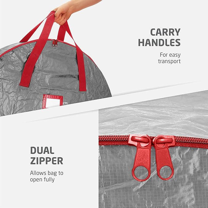 ZOBER Christmas Wreath Storage Container 36 Inch - Wreath Bag for Artificial Wreaths Box - Dual Zippered Wreaths Storage Bag with Strong Durable Handles - Gray