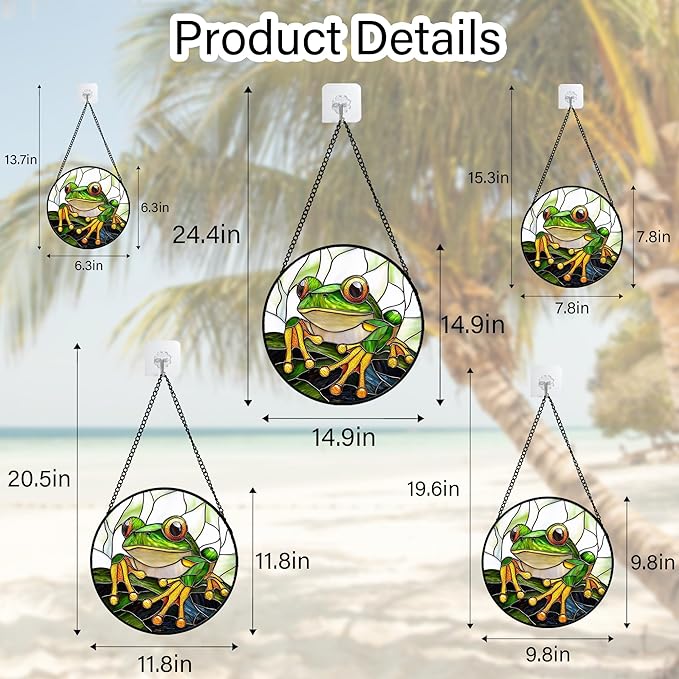 DASTOLL Stained Glass Window Hanging, Green Frog White Petals Sun Catchers Colorful Glass Panel Cute Suncatcher Decor for Birthday for Women, Men, Wife, Aunt, and Mom 14.9x14.9 in
