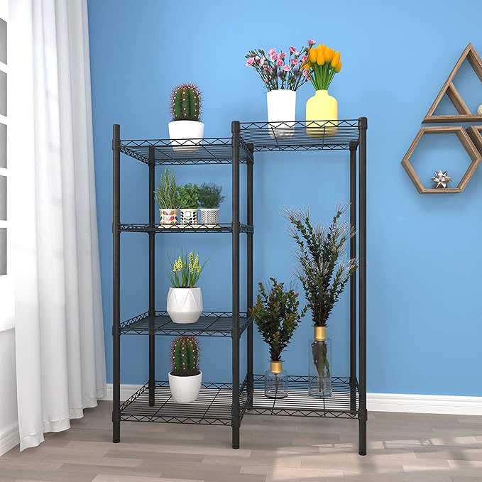 Xiofio 6-Tier Metal Plant Stand for Indoor Outdoor, Multiple Flower Pot Holder, Adjustable for Bedroom, Living Room, Balcony, Garden, Black