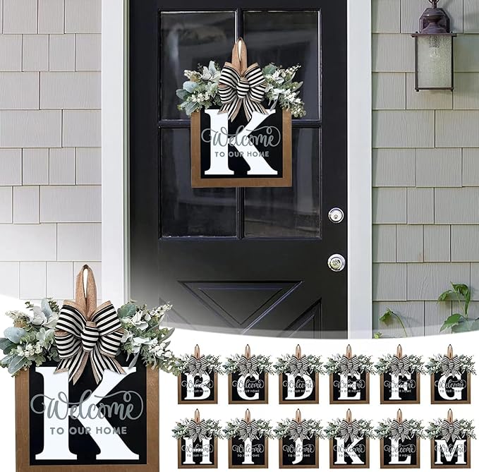 Last Name All Year Wreath, for Front Doors, Spring, Fall, 26 Last Name Letters All Year Round Wreaths, Suitable for Wedding Decorations, Home Porches, Farmhouses, Yards, Garden Decorations, Gifts (K)