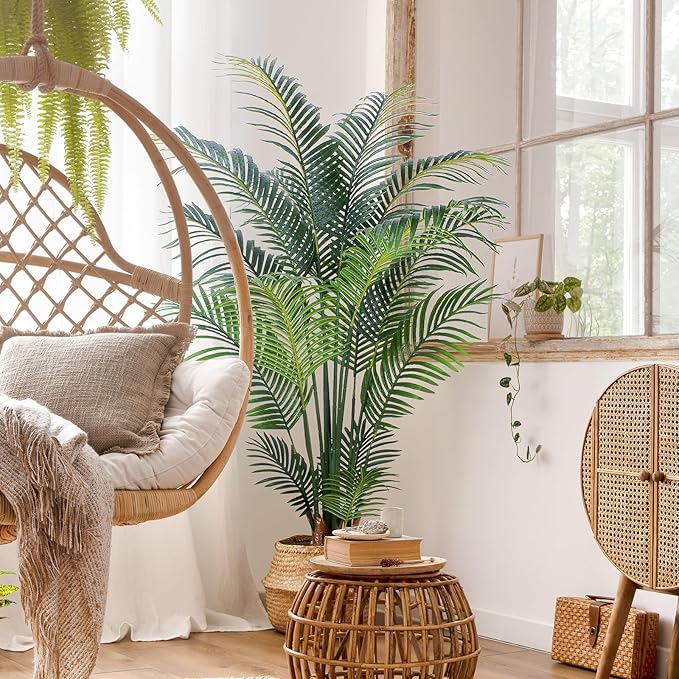 Yepdin Artificial Tropical Palm Plant - 5 Ft Tall Faux Palm Tree with Plastic Pot for Office and Home Decor, Indoors and Outdoors, Housewarming Gift, K1502PCS