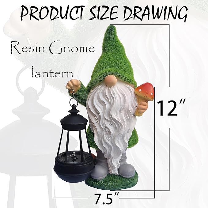 Qobumy Gnomes Solar Garden Statues,Resin Gnome Figurine Decorations Holding Mushroom and Solar Lights Lantern, Outdoor Figurines Lawn Garden Statue Decor Art for Lawn,Yard, Balcony Ornament.