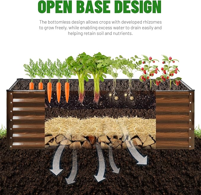 SnugNiture 6x2x2FT Galvanized Raised Garden Bed Kit, Metal Planter Box for Planting Plants Vegetables, Brown