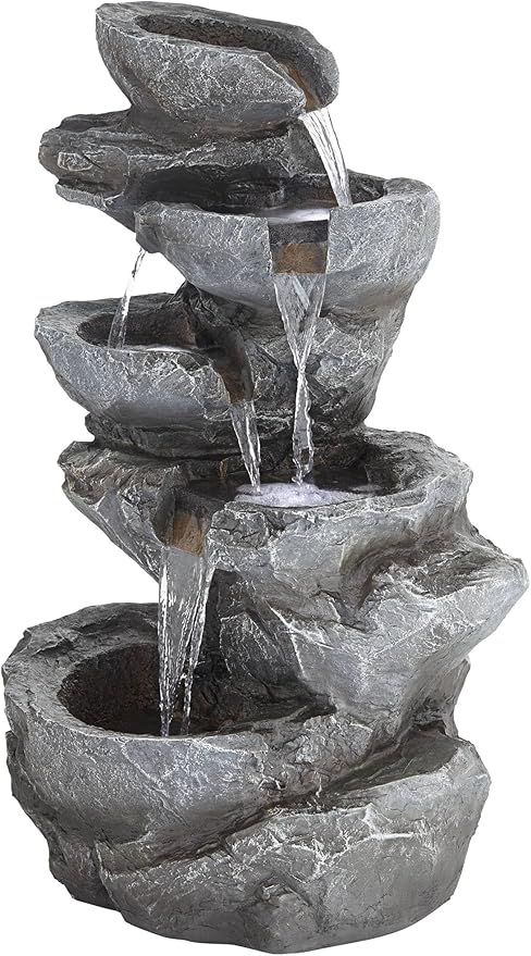 Five Bowl 40 1/2" High Large Zen Modern Indoor Outdoor Decor Gray Resin Floor Fountain with Light LED Standing Waterfall Rock Water Feature for Outside Garden Patio Yard Backyard - John Timberland