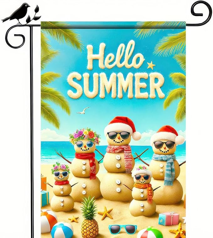 Welcome Summer Garden Flag 12x18 Inch Double Sided Beach Snowman Garden Flag Ocean Coastal Decorative Yard Outdoor Small Decor Christmas Outside Decorations