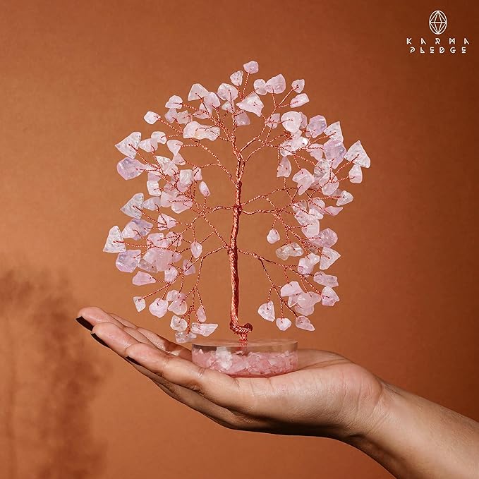 Crystal Tree for Home and Office Decor, Rose Quartz Chakra Healing Stones Handmade Feng Shui Tree of Life for Positive Energy, Money, Good Luck, Christmas Decor, Birthday Gifts for Women, Mom