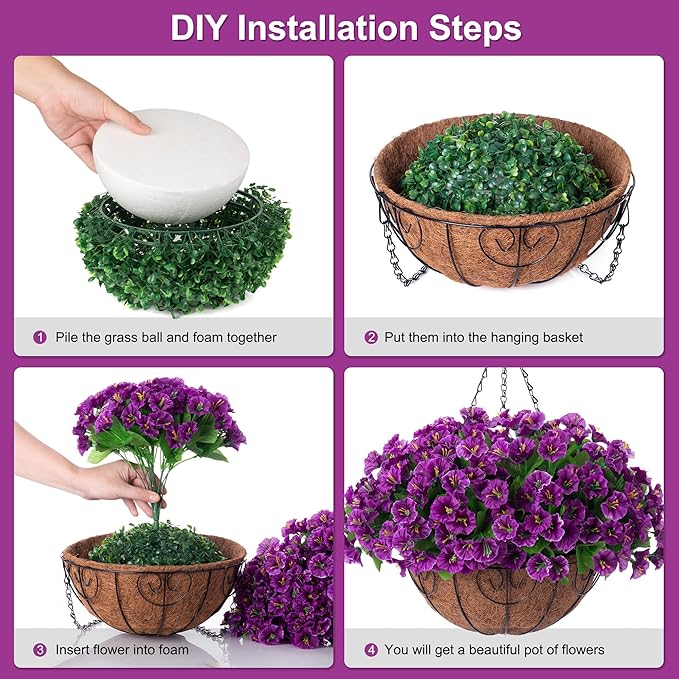 Artificial Hanging Flower Plants with Basket for Spring Summer Outdoor Decoration, Faux Petunias Flowers Fake Morning Glory Planter for Outside Patio Garden Porch Balcony Yard Spring Decor(Lotus)